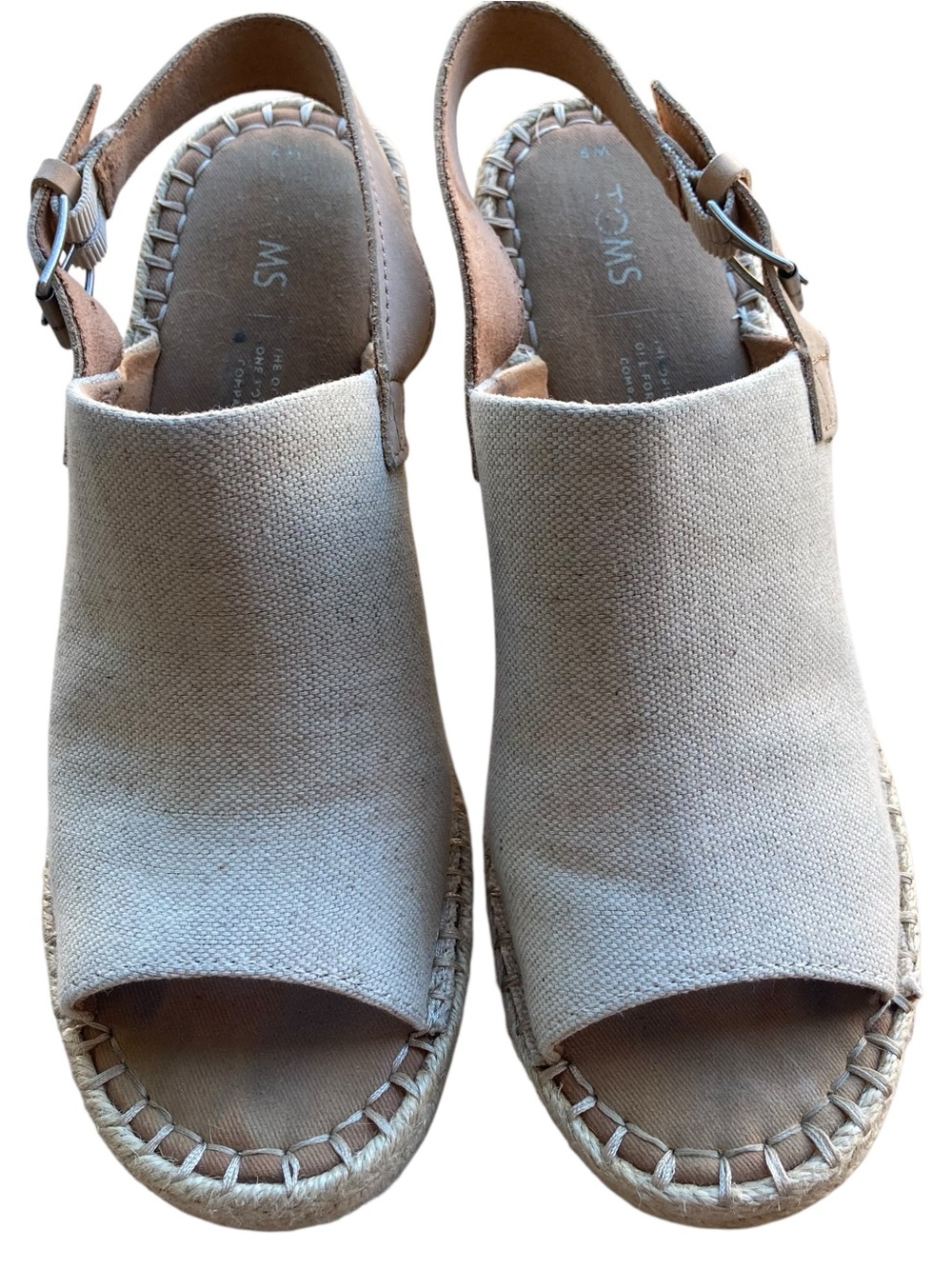 TOMS Size 9 Tan Canvas Espadrille Wedge Sandals Slingback Platform Summer - Picture 3 of 7